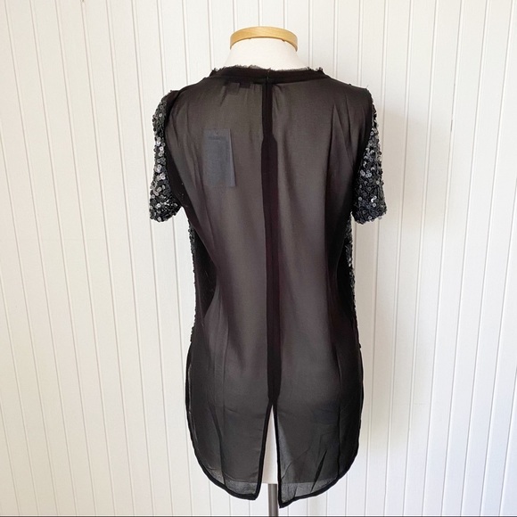 NWT Alberto Makali Black Sequin Sheer Short Sleeve Shirt Top Size Medium - Picture 5 of 13